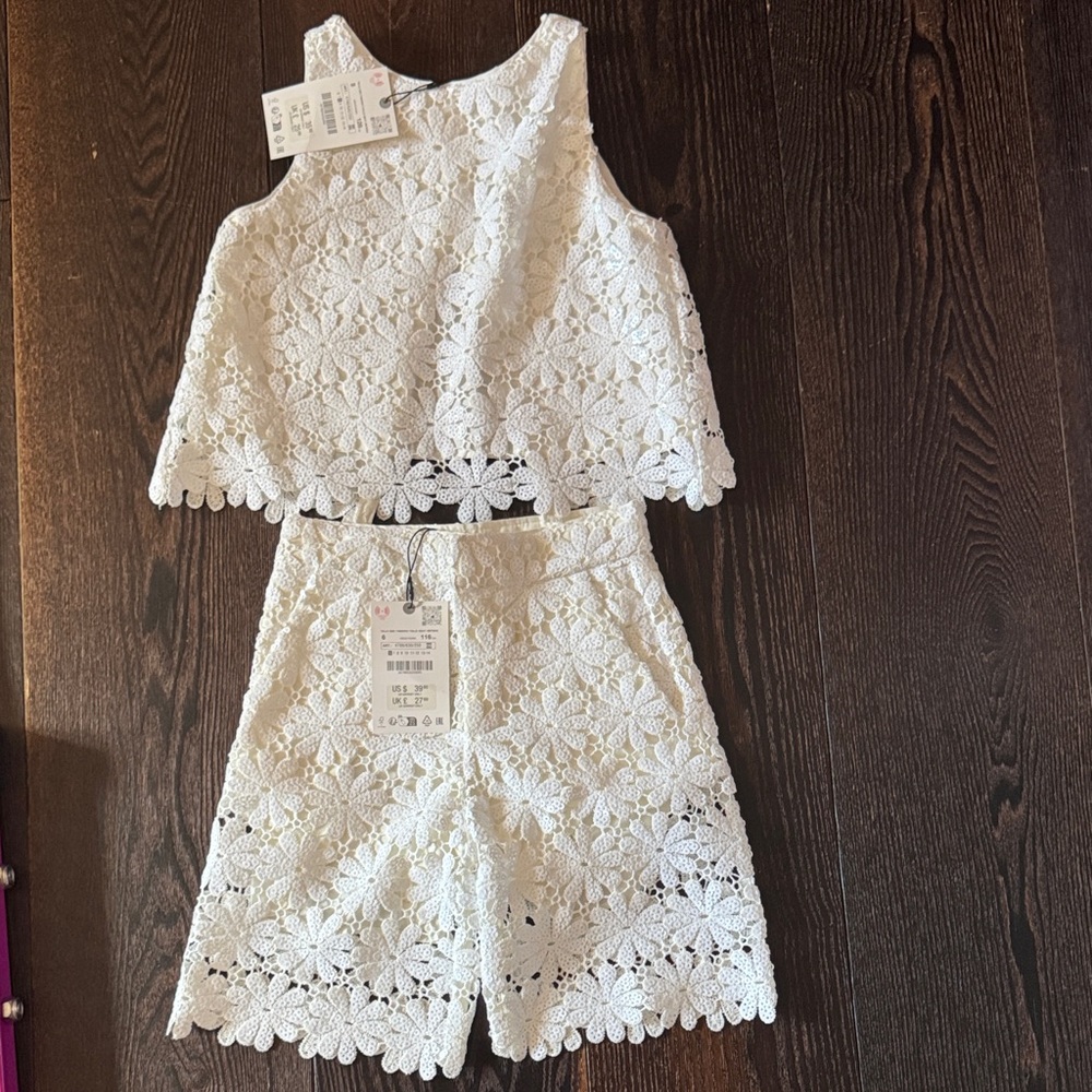 Zara Girls White Floral Top and Shorts Set